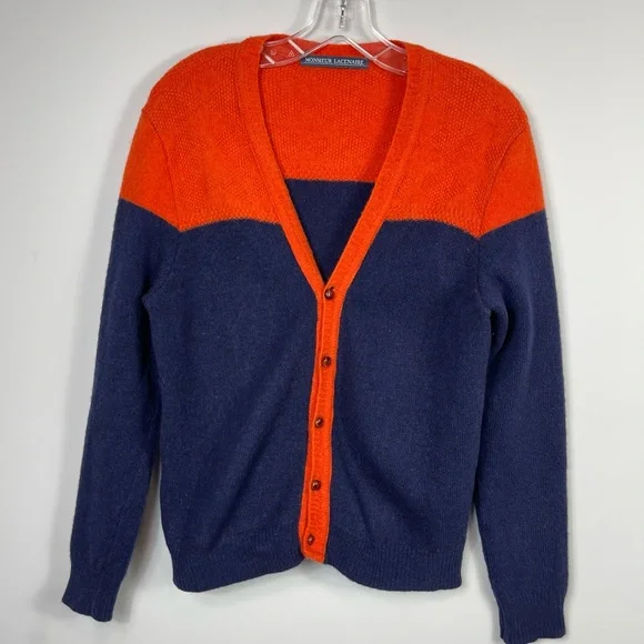 Monsieur Lacenaire mod 60’s grandpa cardigan sweater color block wool france M - Picture 7 of 16